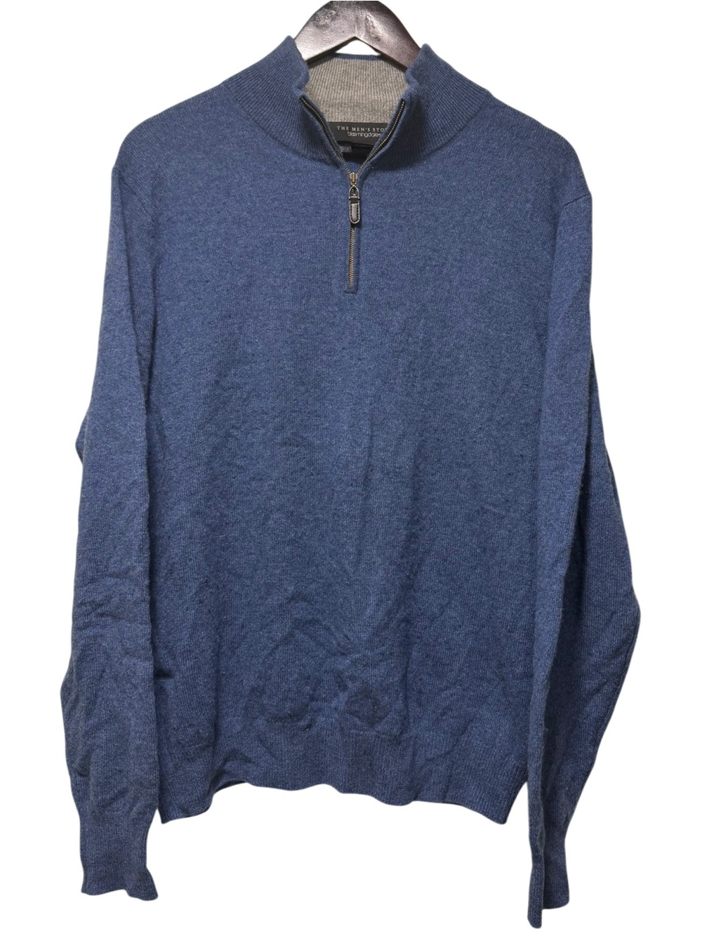 The Men's Store Bloomingdales Sweater Mens M Navy Cashmere 1/4 Zip Mock Neck